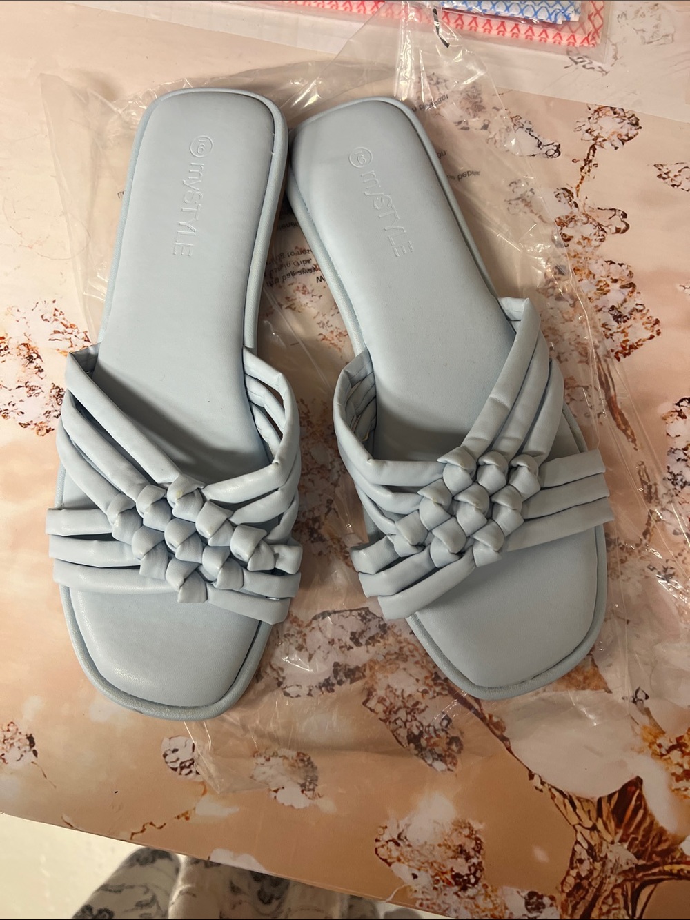 Women's Braided Slide Sandals in Light Blue